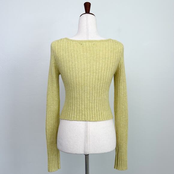 American Eagle Rib Knit Button-Front Yellow Cardigan - Picture 7 of 9